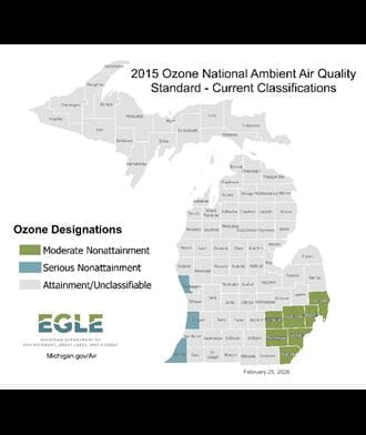Map of the nonattainment areas for the 2015 ozone standard