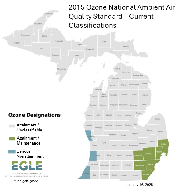 Map of the nonattainment areas for the 2015 ozone standard