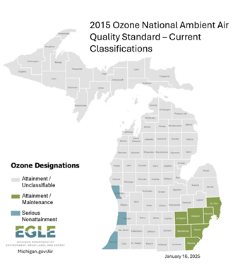 Map of the nonattainment areas for the 2015 ozone standard