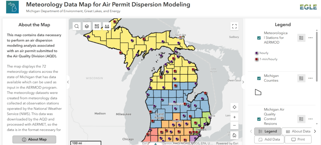 Meteorology data map for air permit dispersion modeling