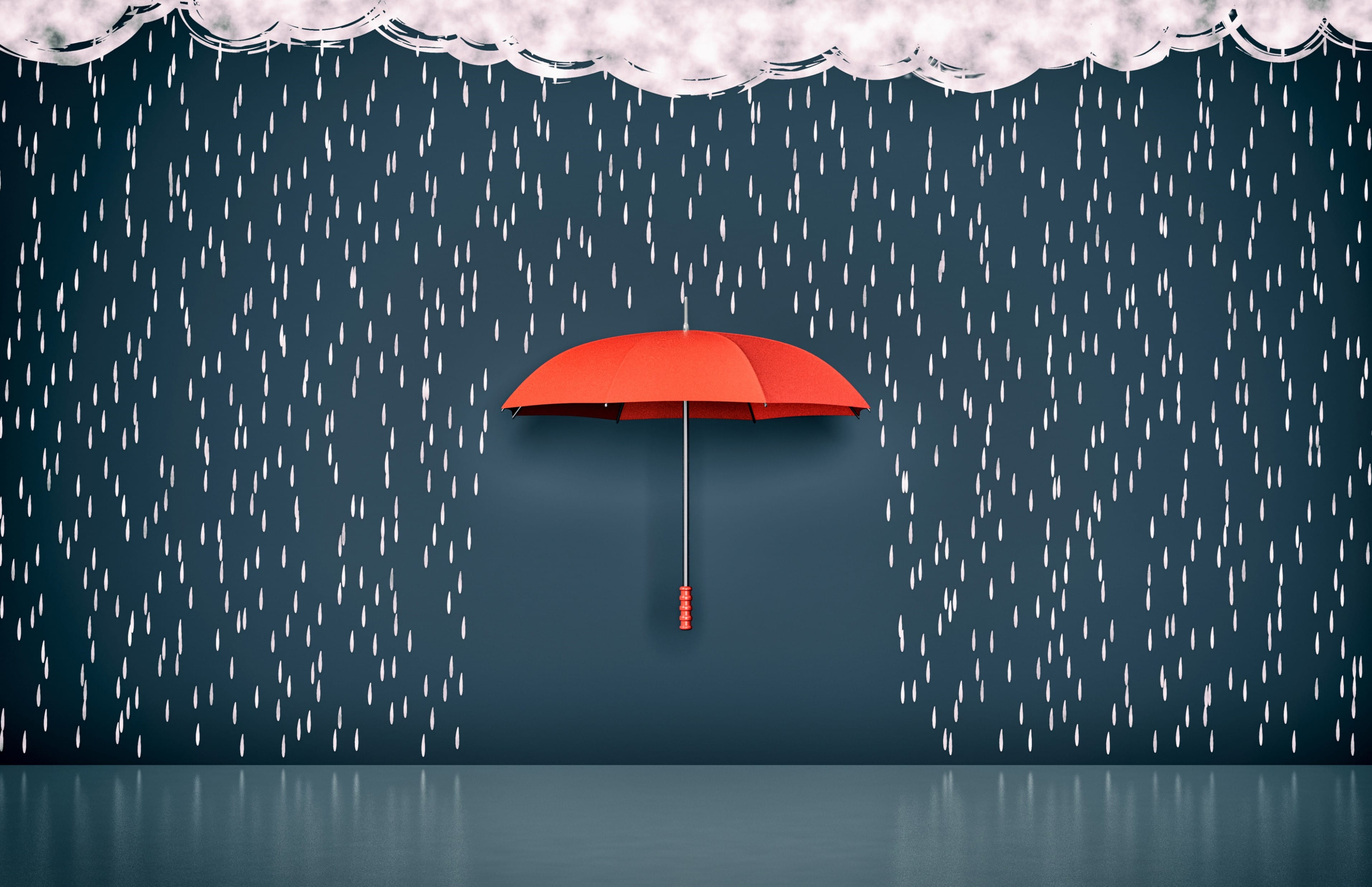 An open umbrella under a rainstorm