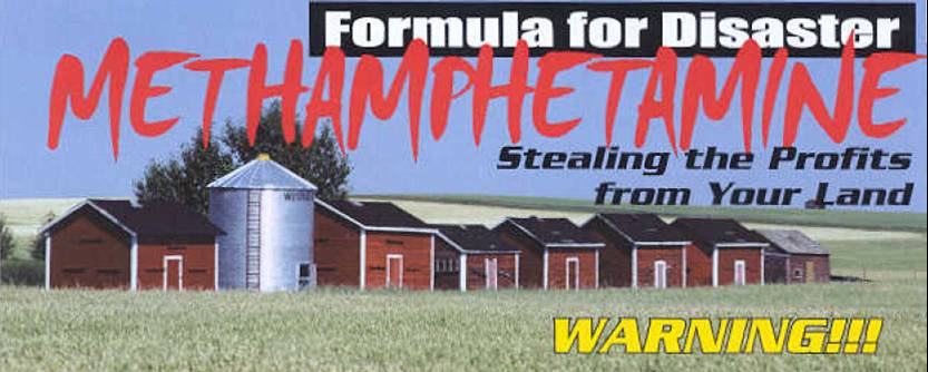methamphetamine formula for disaster words over farm picture