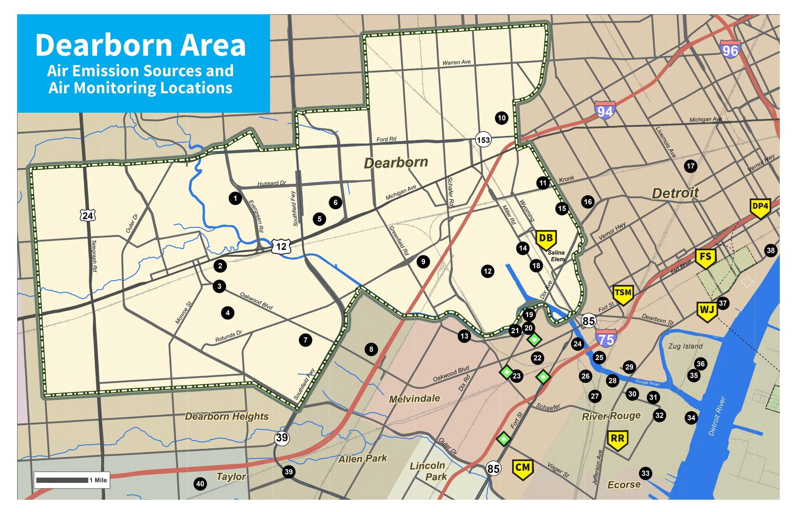 Dearborn Area Air Emission Sources & Air Monitoring Locations