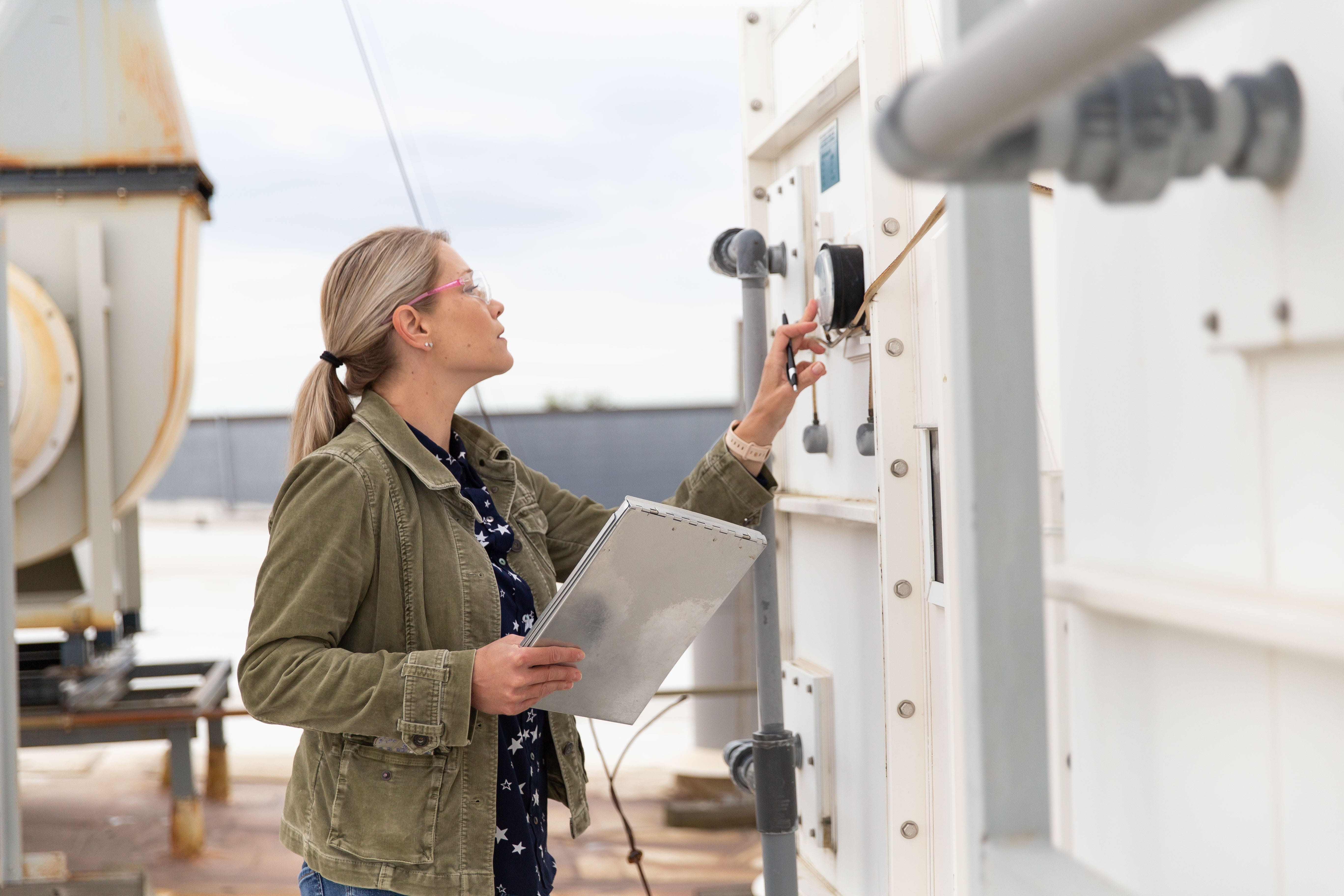 April Lazzaro, senior air quality inspector, conducting an inspection in 2022.