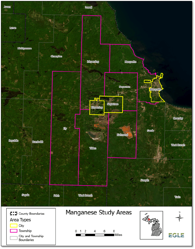 Map outline of Marquette County, Michigan county, city, and township borders