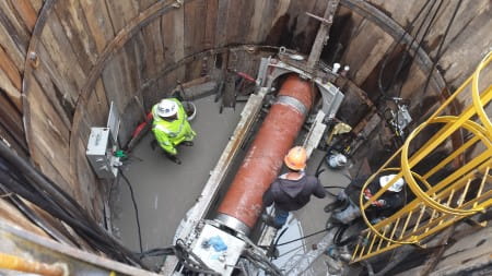Microtunneling work at installation of relief sewer along Little Mack in Clinton Township.