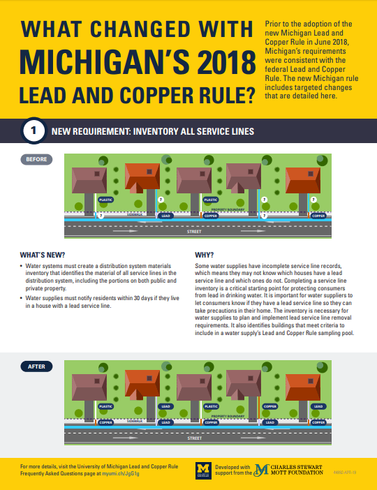 A screenshot of the first page of the University of Michigan's factsheet about Michigan's Lead and Copper Rule