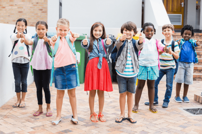 8 happy school children