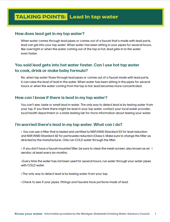 TALKING POINTS: Lead in tap water