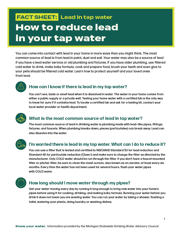 Fact Sheet: How to reduce lead in your tap water