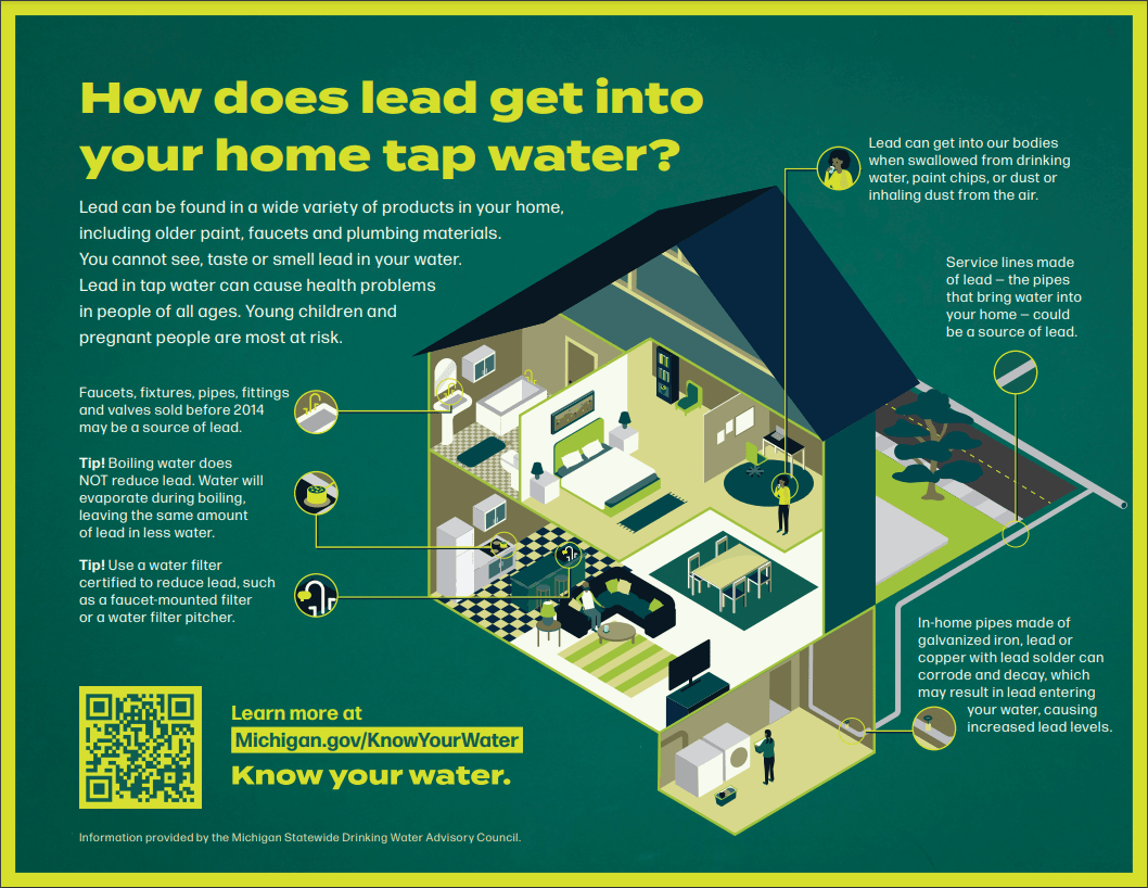 Lead can be found in a wide variety of products in your home, including older paint, faucets and plumbing materials. You cannot see, taste or smell lead in your water. Lead in tap water can cause health problems in people of all ages. Young children and pregnant people are most at risk.
