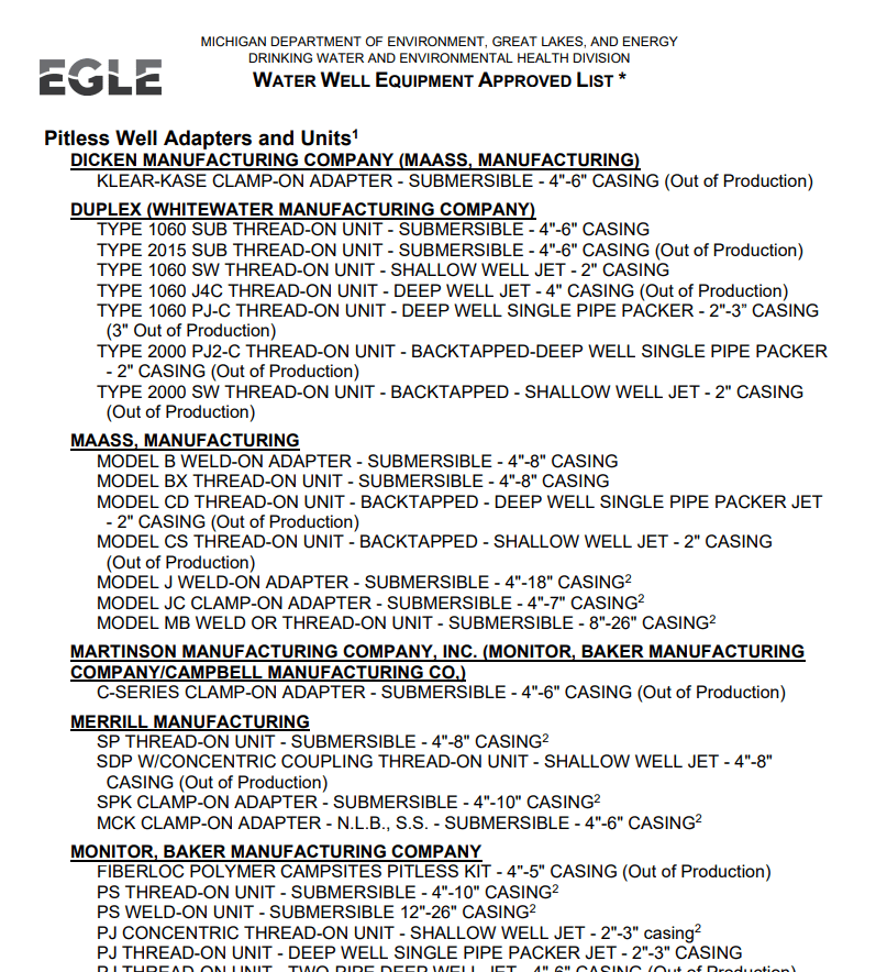 Thumbnail of PDF version of approved water well equipment list