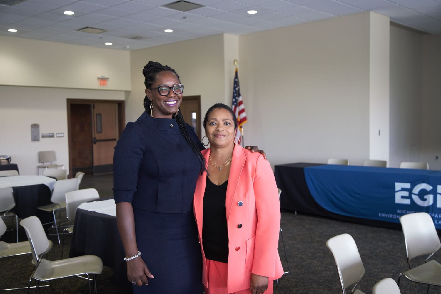 Regina Strong and Jalonne White-Newsom stand side-by-side at the 2023 Michigan Environmental Justice Conference
