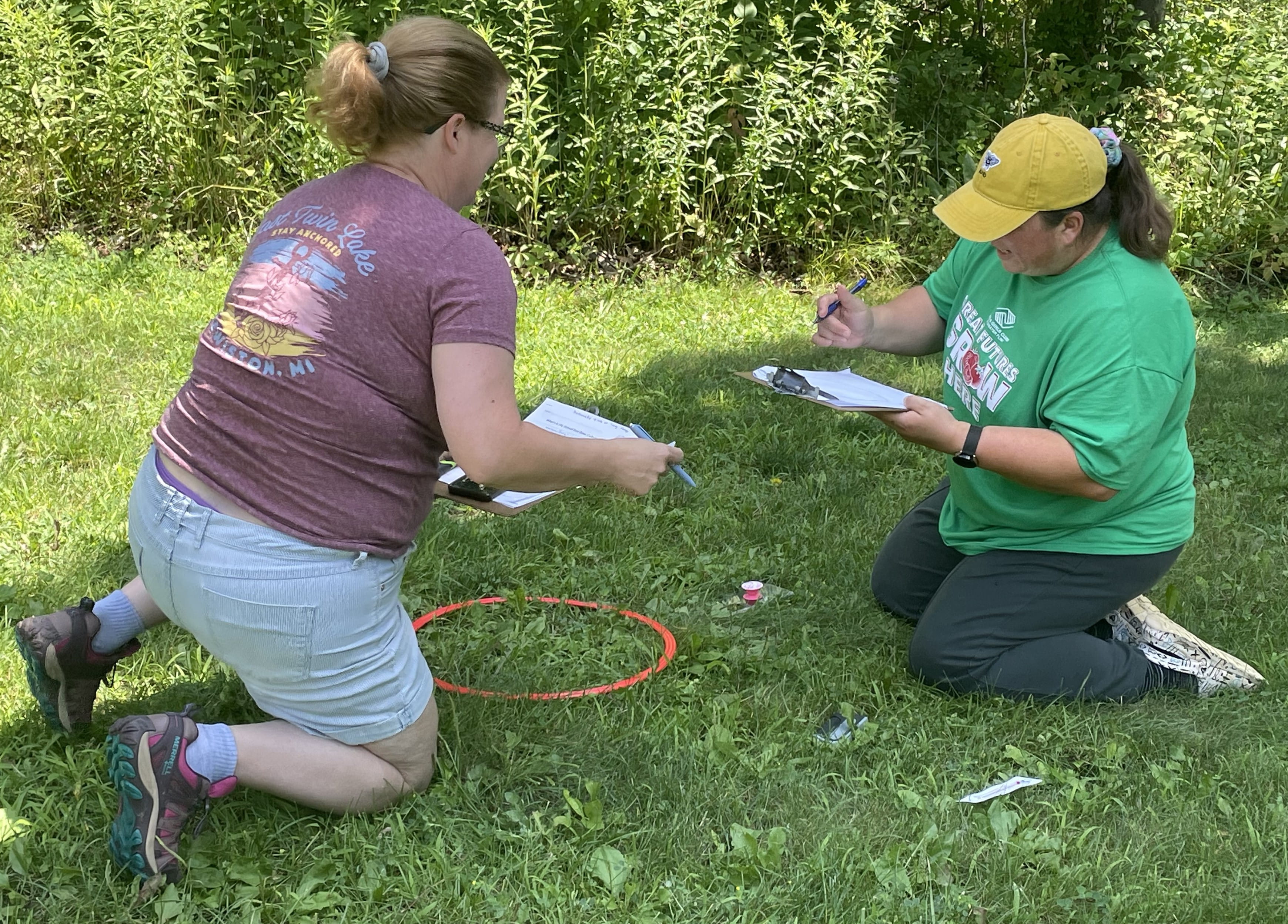 Teachers practice a field investigation during an Ecosystems & Biodiversity Workshop.
