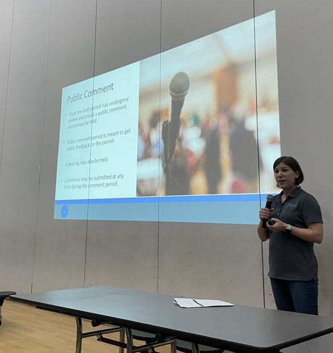 Janelle Trowhill, environmental engineer specialist, in EGLE’s AQD Permit Section, at an Air Quality Community Learning Session at Salina Elementary School in Dearborn.