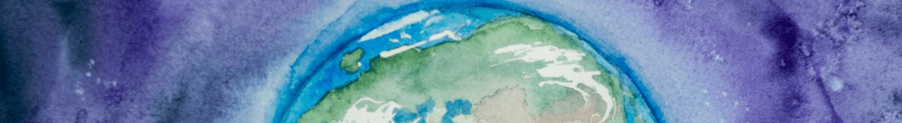 A watercolor painting of the earth, surrounded by a deep purple background