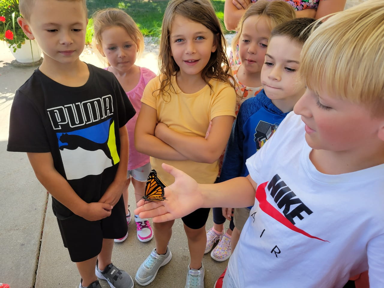 Students part of Michigan Green Schools take part in a pollinator habitat project. 