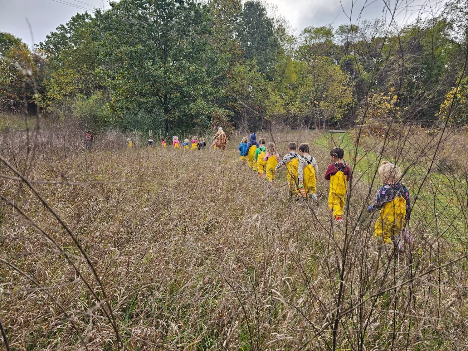 Kids walking through a fall field
