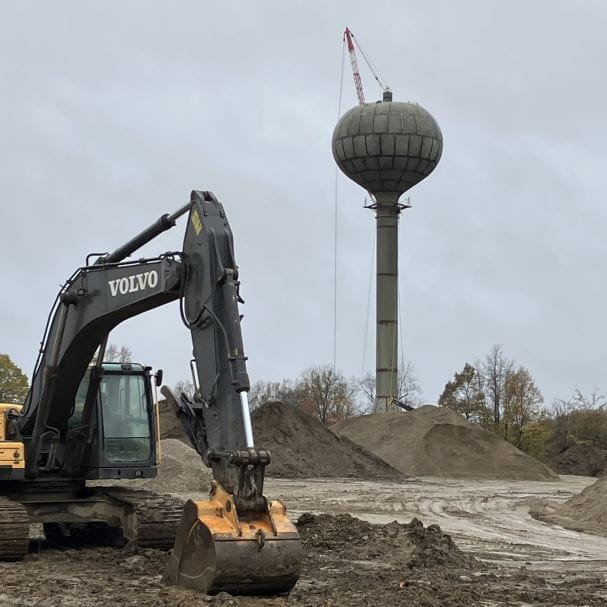 Excavator with water tower