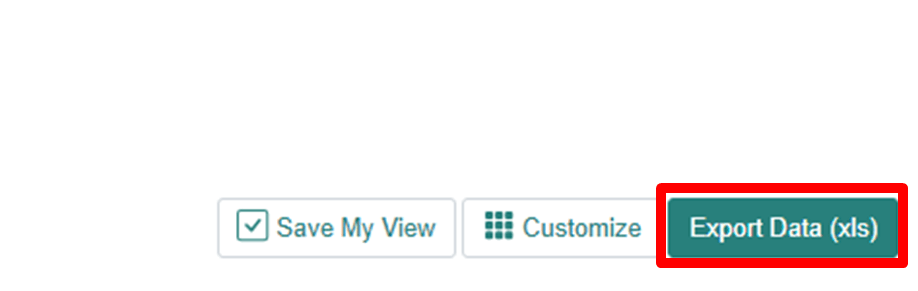 Zoomed in on three buttons with the third being Export data outlined in red.