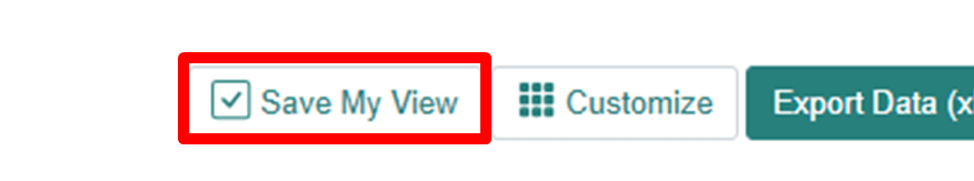 Zoomed in on three buttons with a red box highlighting the save my view button.