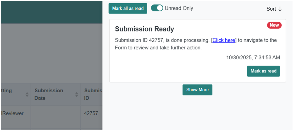 Zoomed in on a pop up showing a new notification.