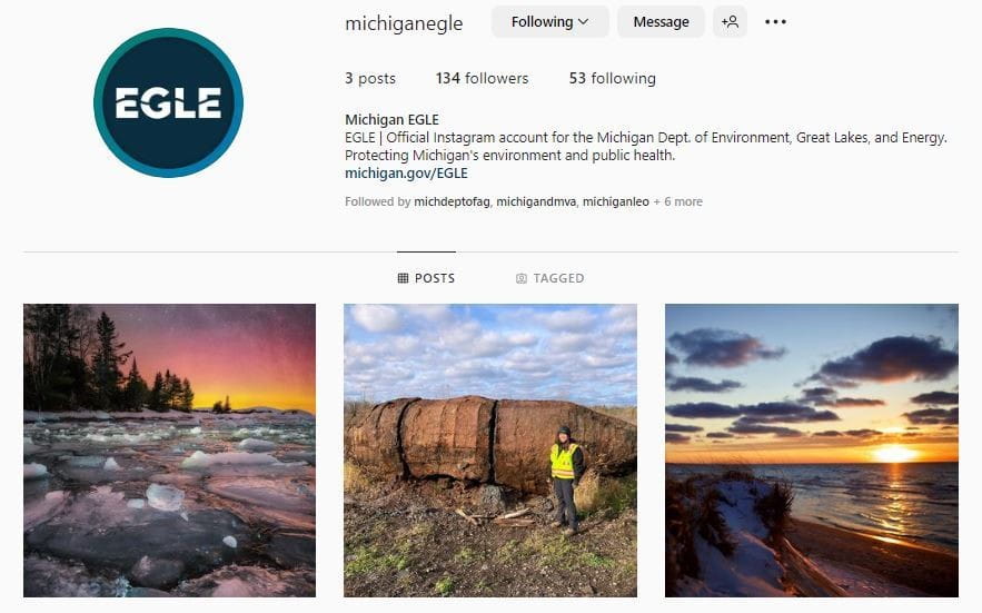 Screenshot of EGLE's Instagram account