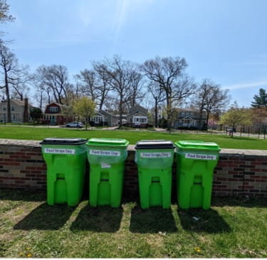 Four green compost carts in Ferndale.