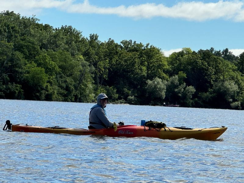 Gillian Gainsley in a kayak on the Huron River