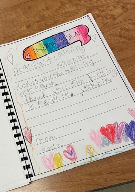 Thank you note to workers from East Lansing student.