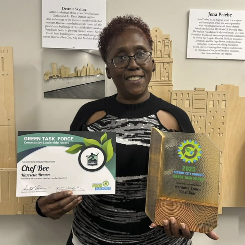 Chef Bee from Sisters on a Roll with the 2025 Detroit City Council Green Task Force Community Leadership Award