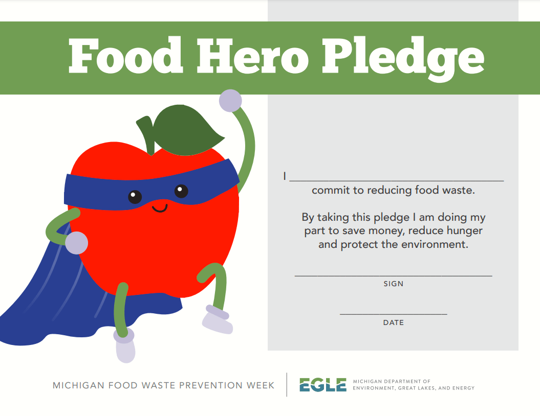 Certificate to pledge to save money, reduce hunger and protect the environment