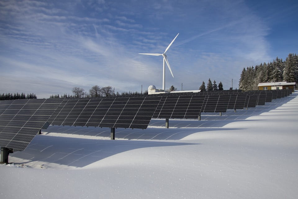 wind and solar energy in the snow