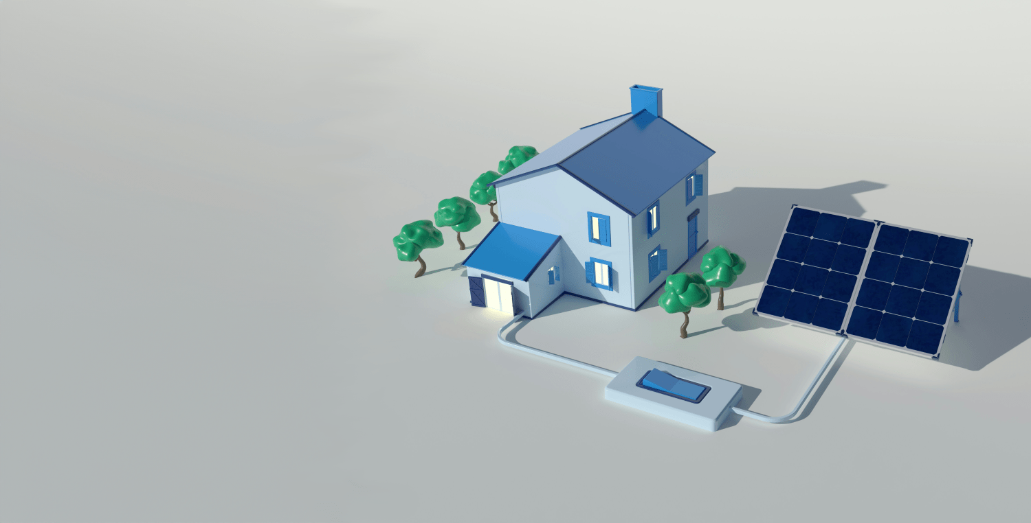A residential home with a solar panel