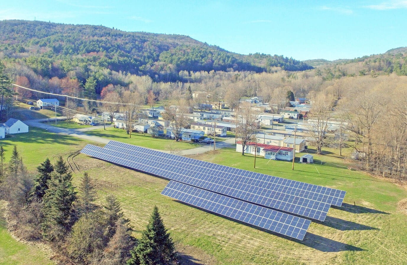 Highlighted in the Lawrence Berkely National Laboratory study, the 50-unit Mascoma Meadows manufactured home cooperative in Lebanon, New Hampshire, partnered with ReVision Energy to install a 132-kilowatt solar array. Photo courtesy of ReVision Energy.