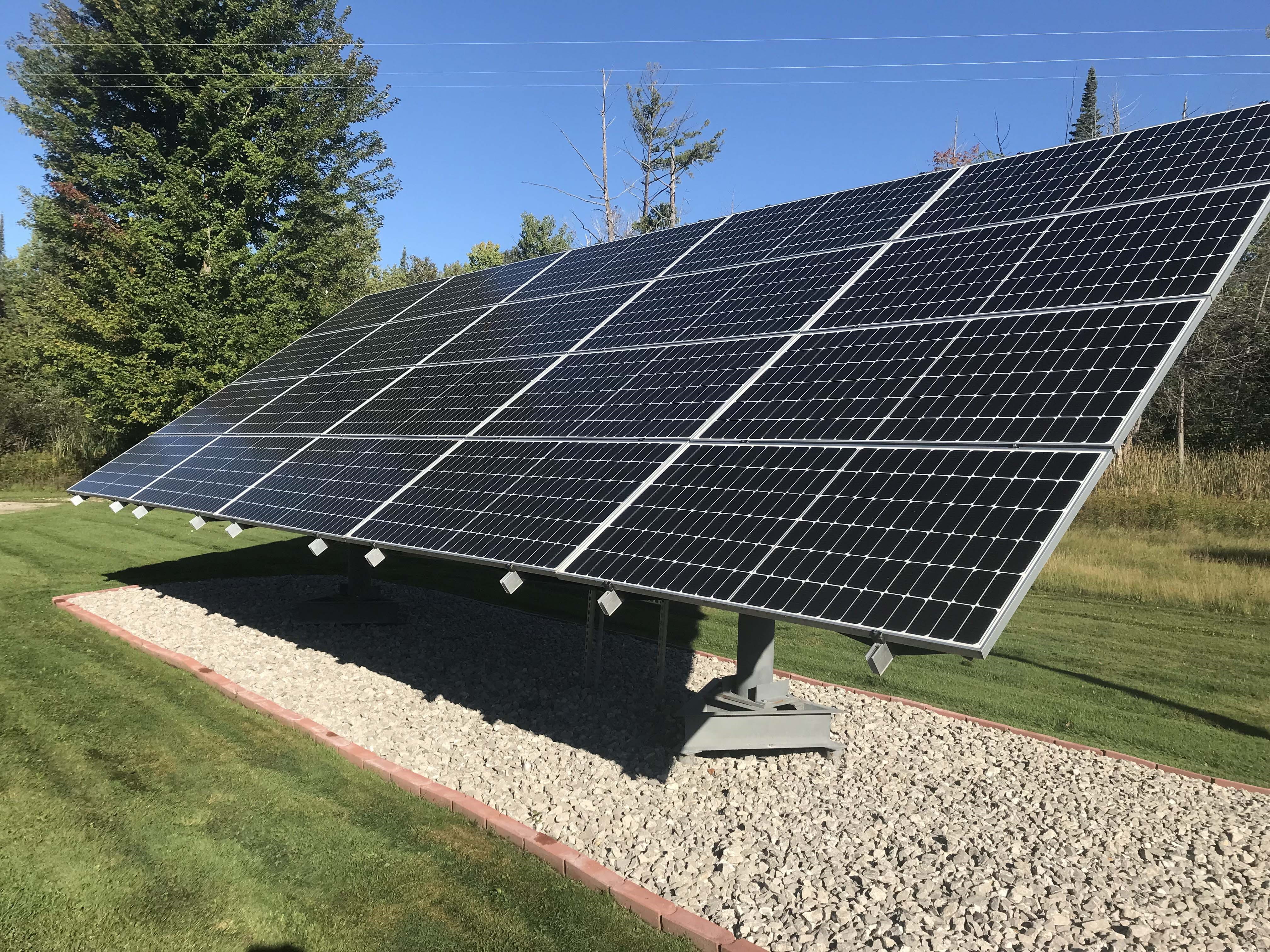 Solar array at the visitor center of the Oden State Fish Hatchery in Alanson, Michigan.