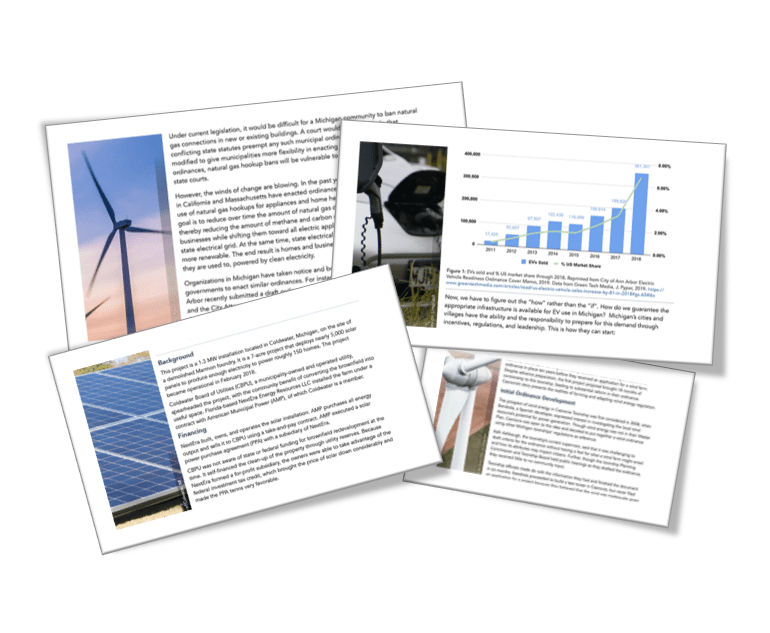 A collage of 4 factsheets on renewable energy