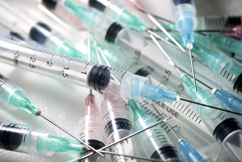 Closeup of needle syringes