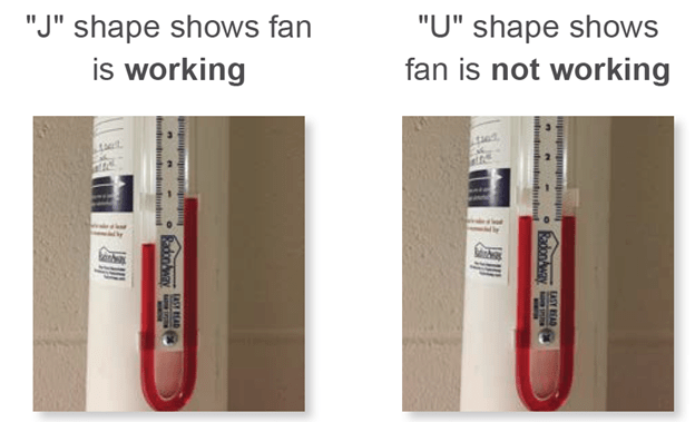 A working and non-working manometer from radon mitigation systems.