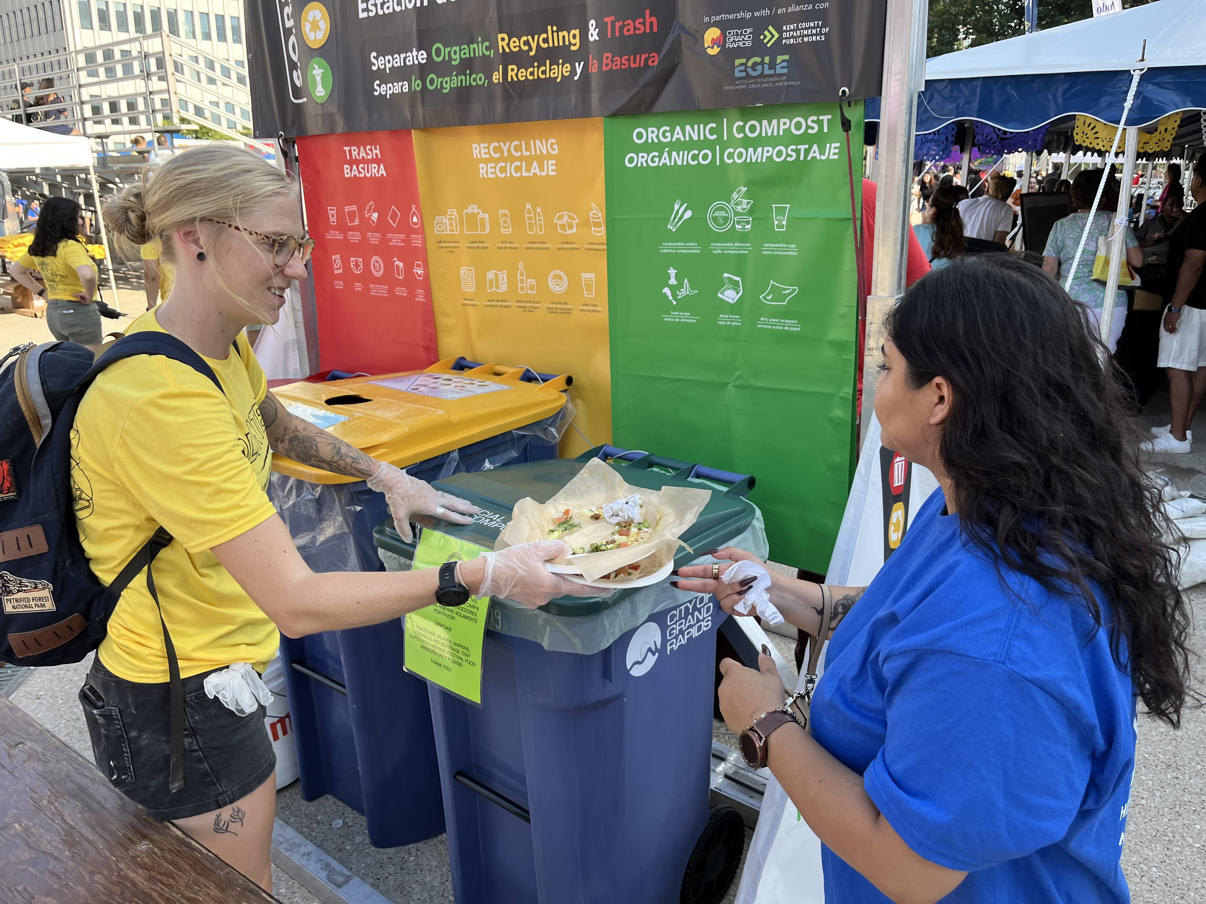 Recycling carts at the Hispanic Festival in Grand Rapids in August 2022.