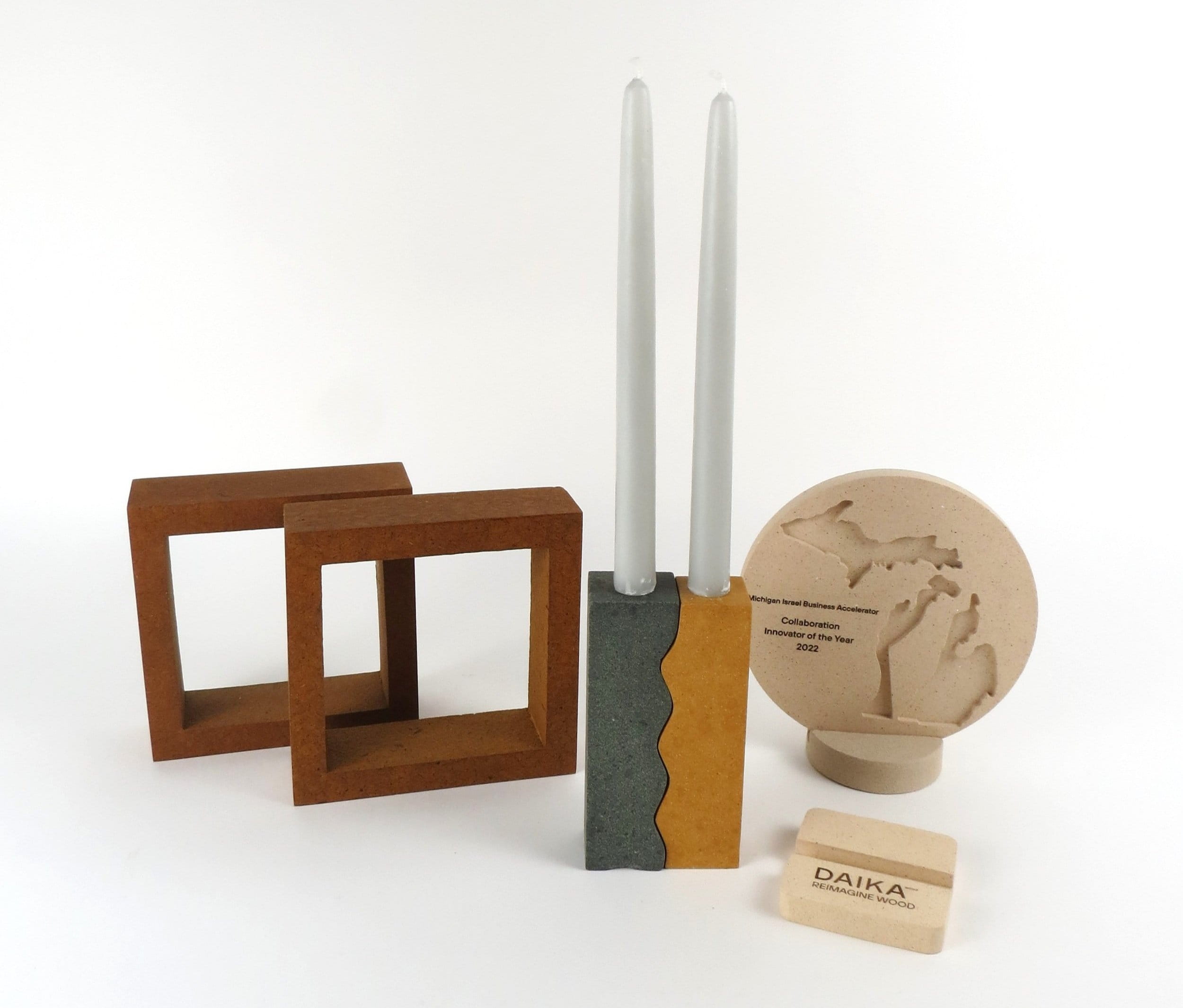 Products made from recycled wood materials by Daika.