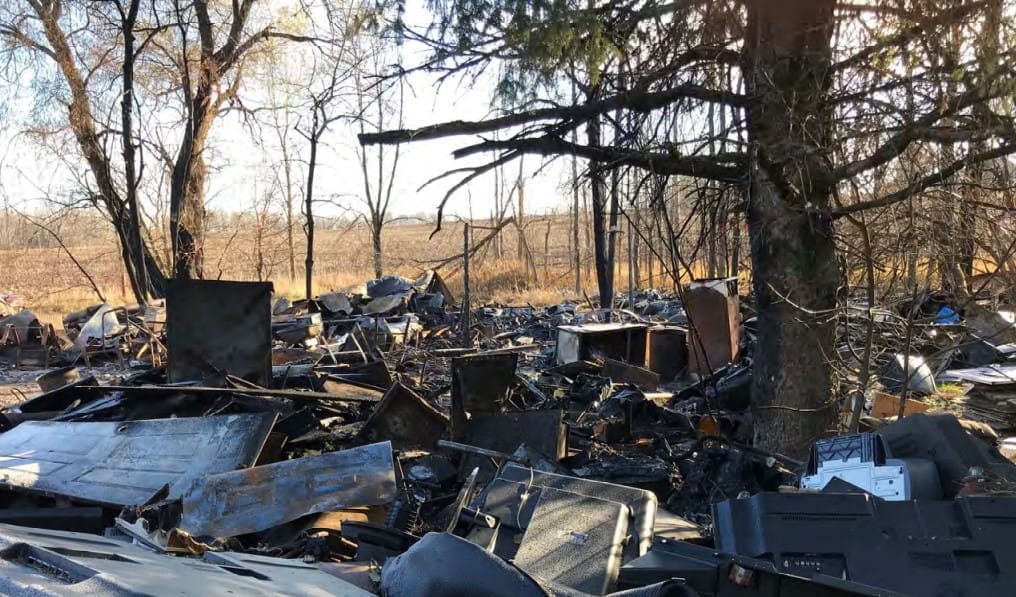 Electronic waste after a fire