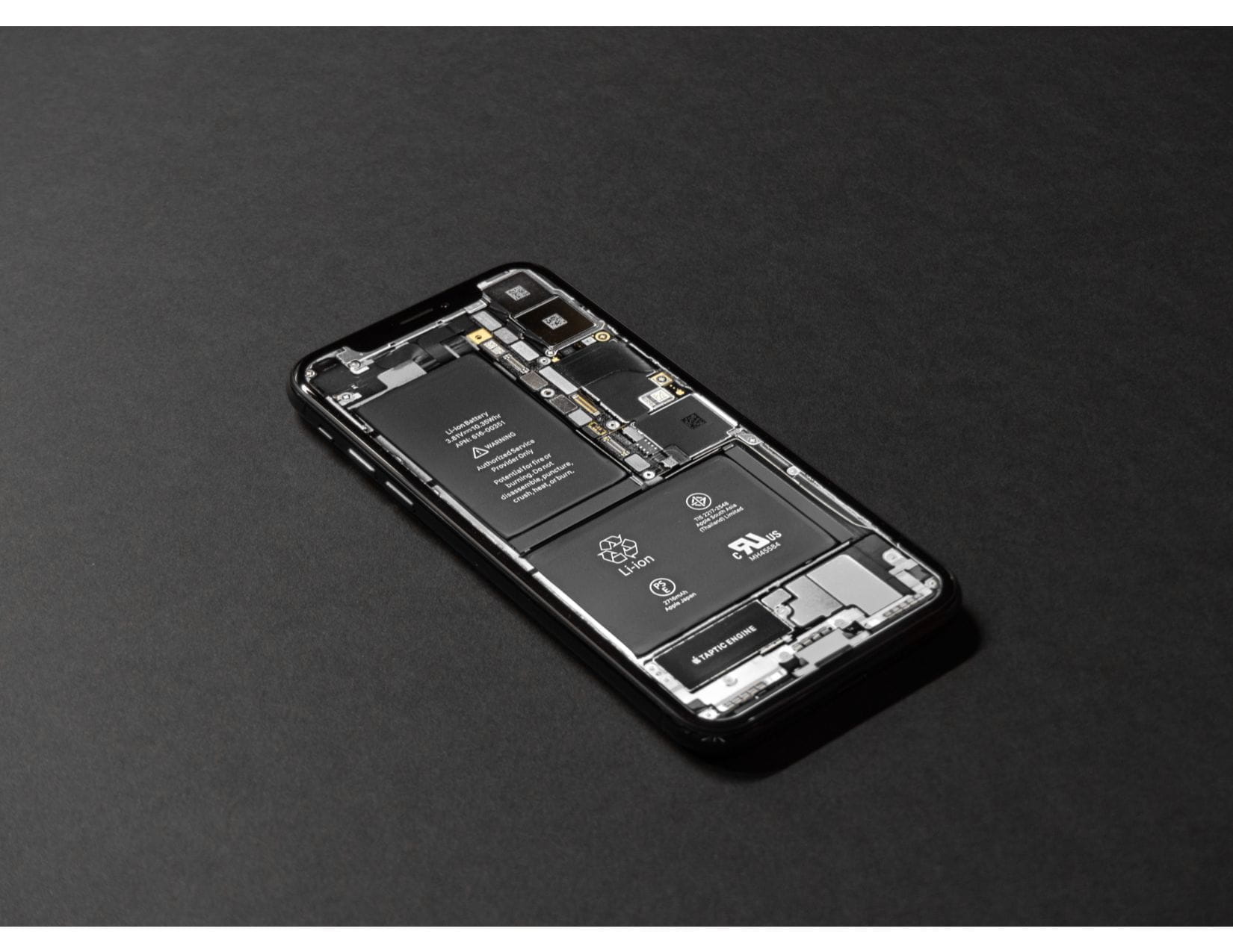 Cell phone interior showing battery.