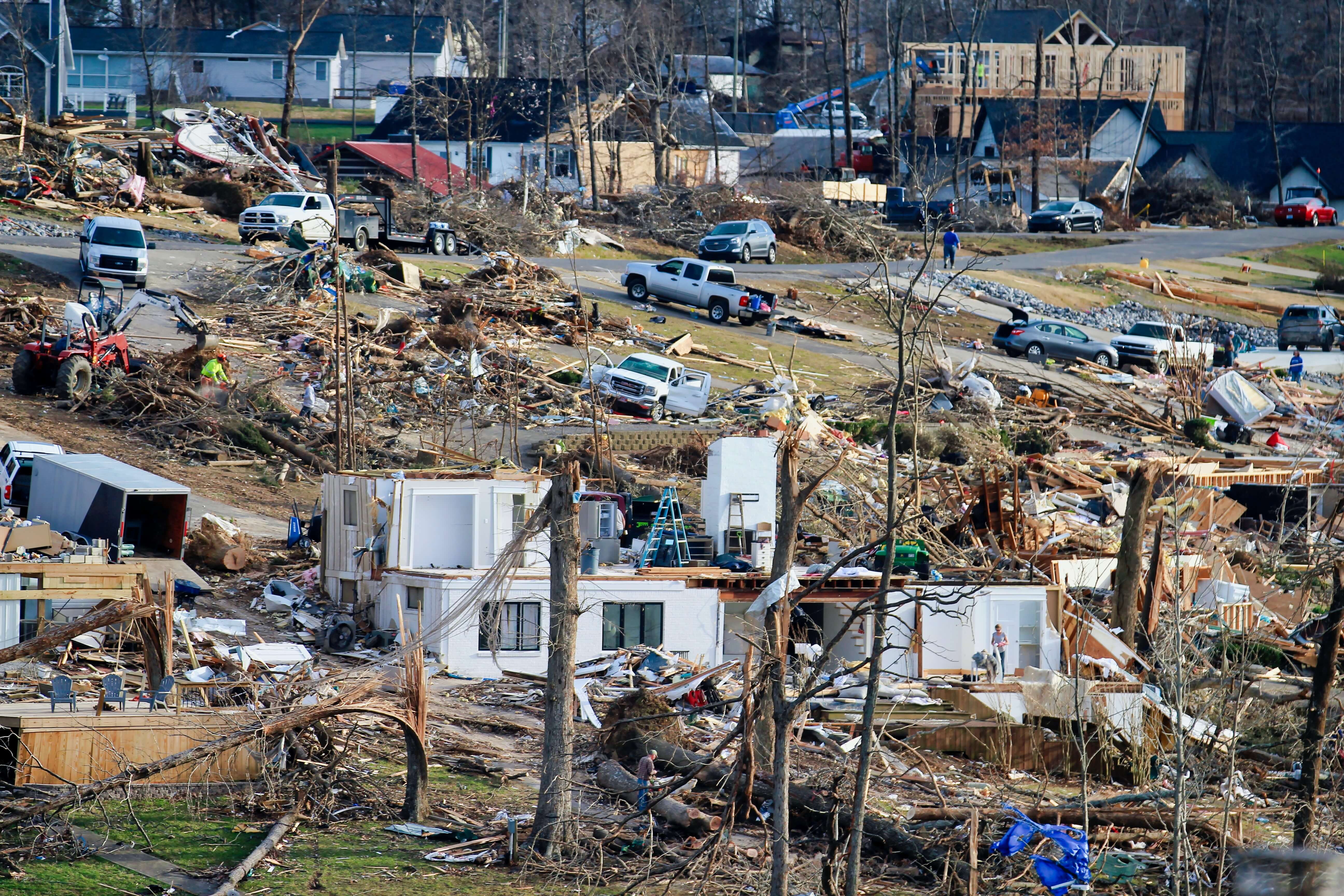 a neighborhood destroyed by a tornado or other storm