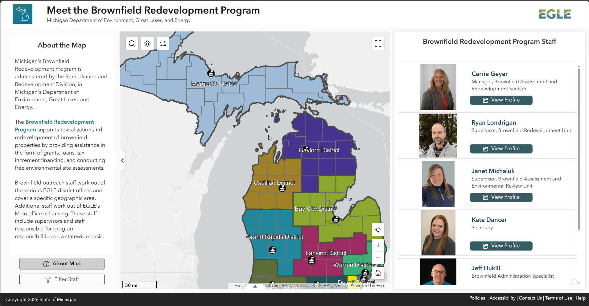 Thumbnail image of the EGLE Brownfield Program Contact Interactive Viewer