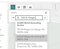 Screenshot of MiEJScreen with a partial entry in the address field and a popup of suggested addresses
