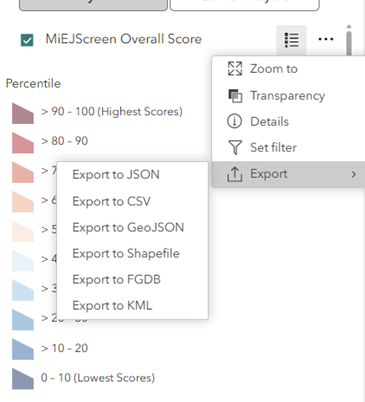 Screenshot of MiEJScreen export options