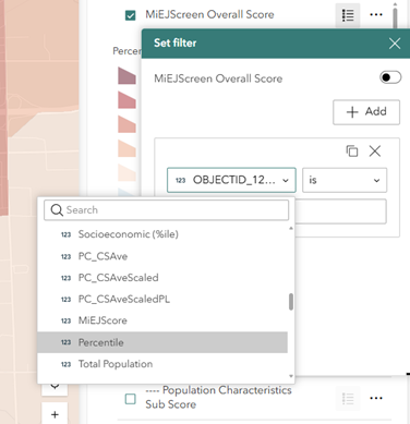 Screenshot of MiEJScreen showing a filter being added