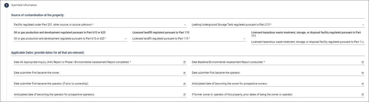 Screenshot from RIDE showing an example of a submittal form