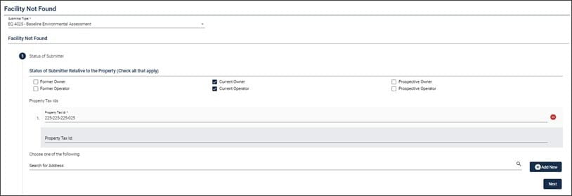 Screen capture showing where to enter the status of the submitter for RIDE submittals